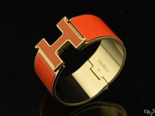 Hermes Orange Enamel Clic H Bracelet Narrow Width (33mm) In Gold